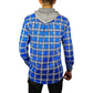 Mens Cotton Flannelette Shirt w Jersey Hood Long Sleeve Flannel - Spanish Blue - XXL