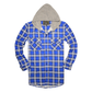 Mens Cotton Flannelette Shirt w Jersey Hood Long Sleeve Flannel - Spanish Blue - XXL