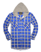 Mens Cotton Flannelette Shirt w Jersey Hood Long Sleeve Flannel - Spanish Blue - XXL