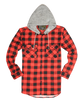 Mens Cotton Flannelette Shirt w Jersey Hood Long Sleeve Flannel - Red/Black - 4XL