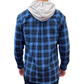 Mens Cotton Flannelette Shirt w Jersey Hood Long Sleeve Flannel - Blue - 2XL