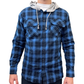 Mens Cotton Flannelette Shirt w Jersey Hood Long Sleeve Flannel - Blue - 3XL