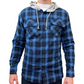 Mens Cotton Flannelette Shirt w Jersey Hood Long Sleeve Flannel - Blue - L