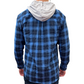 Mens Cotton Flannelette Shirt w Jersey Hood Long Sleeve Flannel - Blue - XL