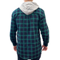 Mens Cotton Flannelette Shirt w Jersey Hood Long Sleeve Flannel - Green - S
