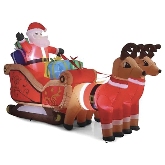 320cm Xmas Father Christmas Charm Santa Sleigh With Reindeer + LED Lights Inflatable