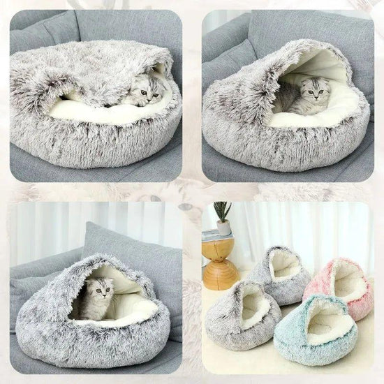 PawfectFriend Cozy Burrowing Cave Pet Bed for Dogs Cats Kitten Plush Warm Soft Sleeping Nest - gray small