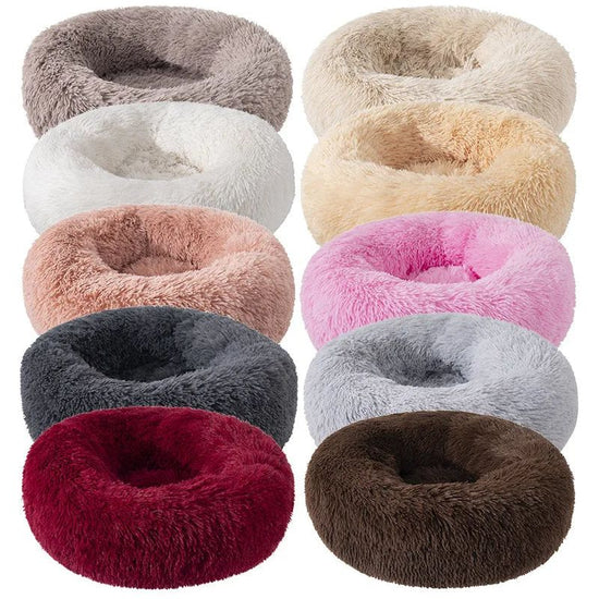 Large-60cm peach PawfectFriend Dog Pet Cat Calming Bed Plush Beds Large Fluffy Donut Comfy Cushion Puppy Mat