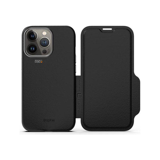 EFM Monaco Leather Wallet Case Armour with D3O 5G Signal Plus for iPhone 13 Pro (6.1" Pro) - Black