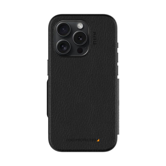 EFM Monaco E-leather Wallet Case Armour With D3O Plus Suits Iphone 15 Pro (6.1") - Black/Space Grey