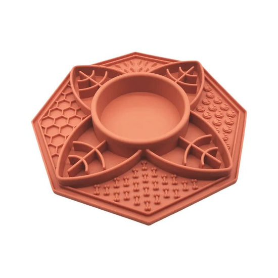 Flower Mandala Slow Feeder Lick Mat Bowl - Terracotta