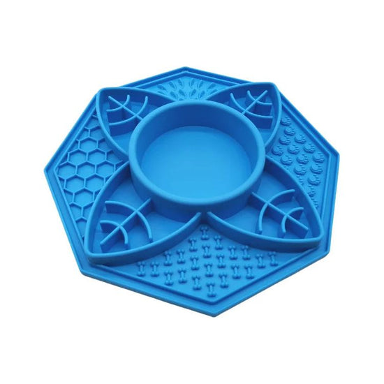 Flower Mandala Slow Feeder Lick Mat Bowl - Blue