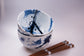Bowl Set 2pcs with Chopsticks Blue White Splash Design