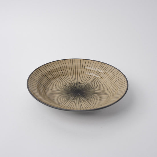 Bowl Shallow Flat Based 20cm Green Converging Line Glaze
