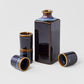 Sake Set 5pcs Tenmokku With Bright Blue Glaze