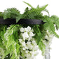 Black Framed Roof Hanging Disc With Draping Life-Like Wisteria Flowers UV Resistant 60cm