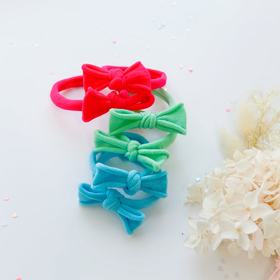 Handmade Simple Bow metal free hair ties -Sky - 1 Pairs - Bright Pink
