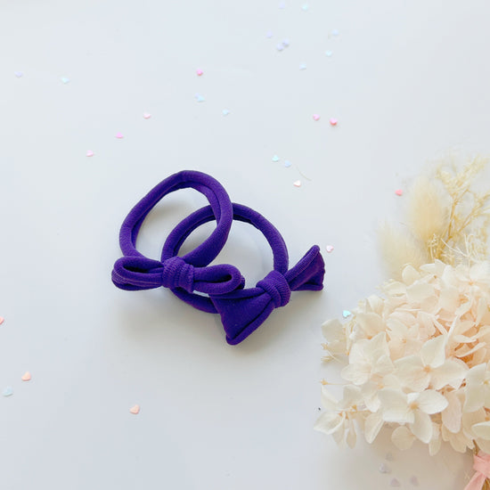 Handmade Simple Bow metal free hair ties - Violet - 1 Pairs - Dusty Purple