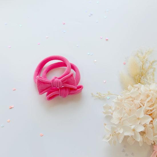 Handmade Simple Bow metal free hair ties - Candy - 1 Pairs - Pastel Yellow