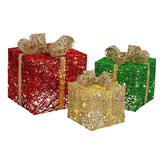 LED Jumbo Presents 3-Piece Glitter/Gold Bow Twinkle