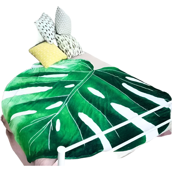 NNEOBA Green Leaf-Shaped Flannel Blanket