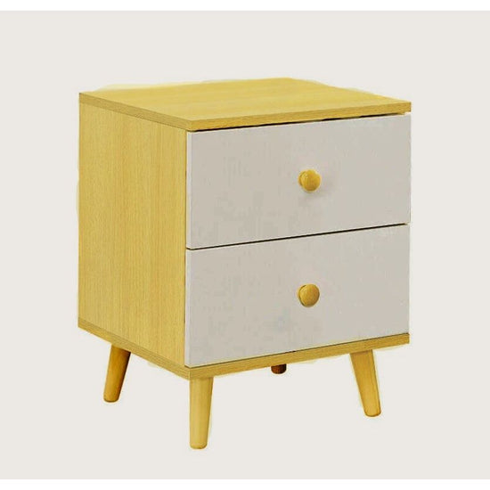 NNECN Wooden Bedside Cabinet with Two Drawers and Sturdy Legs