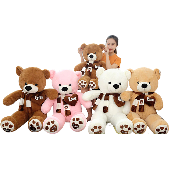 NNECN Huge 100cm Khaki Giant Teddy Bear Toys Stuffed Animals Soft Plush Cotton Scarf Bear Hold Pillow Doll