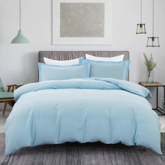 100% cotton Premium Doona Duvet Quilt Cover Set with Soft Pillowcases - Aqua-King