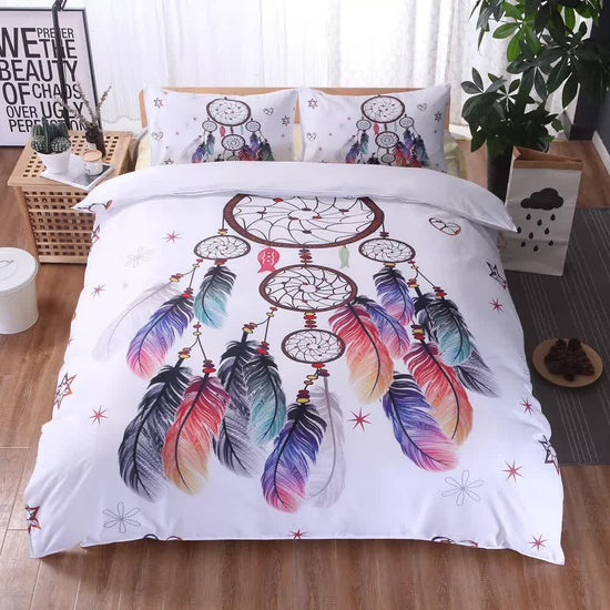 Dream catcher Printed Duvet Cover Set with Matching Pillowcases - white-Single