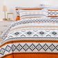 Boho Comforter Set, Queen/King Size, Reversible Orange Geometric 3-Piece Bedding Collection