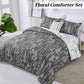 Floral Comforter Set, Queen/King Size, Black White Floral Pattern Reversible Bedding