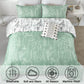 Floral Comforter Set, Queen/King Size, Green White Floral Pattern Reversible Bedding