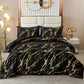 Black Gold Metallic Marble Comforter Set, Queen/King Size, Foil Print Glitter 3-Piece Bedding