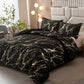 Black Gold Metallic Marble Comforter Set, Queen/King Size, Foil Print Glitter 3-Piece Bedding