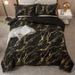 Black Gold Metallic Marble Comforter Set, Queen/King Size, Foil Print Glitter 3-Piece Bedding