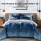 Ombre Blue Comforter Set, Queen/King Size, Gradient Blue Grey 3-Piece Boho Bedding