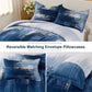 Ombre Blue Comforter Set, Queen/King Size, Gradient Blue Grey 3-Piece Boho Bedding