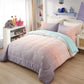 Girls Comforter Set, Queen/King Size, Ombre Blue Pink Rainbow 3-Piece Bedding Collection