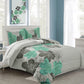 Floral Comforter Set, Queen/King Size, Green Floral 3-Piece Bedding, Lightweight Microfiber