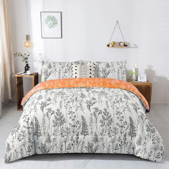 Floral Comforter Set, Queen Size, Reversible Quilted Bedding with Pillowcases