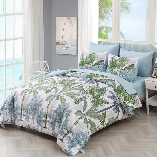 Soft Floral Leaf Comforter Set, Queen/King Size, Deluxe Quilted Bedding with Pillowcases