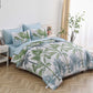 Soft Floral Leaf Comforter Set, Queen/King Size, Deluxe Quilted Bedding with Pillowcases