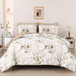 Soft Floral Leaf Comforter Set, Queen/King Size, Plush Quilted Bedding with Pillowcases