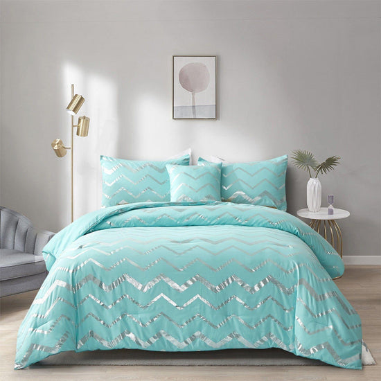 Blue Gradient Comforter Set, Queen/King Size, Modern 3-Piece Bedding with Pillowcases