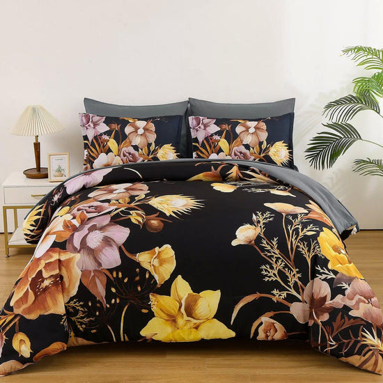 Soft Floral Leaf Comforter Set, Queen/King Size, Quilted Bedding with Pillowcases