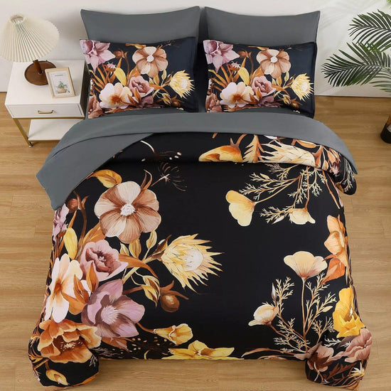 Soft Floral Leaf Comforter Set, Queen/King Size, Quilted Bedding with Pillowcases