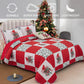 Elegant Red, greem & White Christmas Queen Bedspread Set