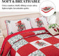 Elegant Red, greem & White Christmas Queen Bedspread Set