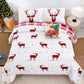 Joyful Red & white Reindeer pattern reversible Christmas Queen Bedspread Set