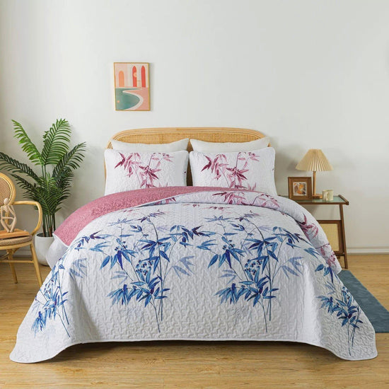 Floral Quilted bedspread and pillowcovers set: Embrace Nature Indoors-Queen